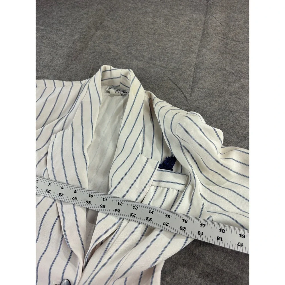 VTG Perceptions Womens 5/6 Double Breasted Pinstripe Dress Navy Nautical 80s